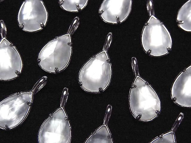 【動画】ホワイトシェル×クリスタルAAA 枠留めペアシェイプカット12×8mm SILVER925製 1個の画像