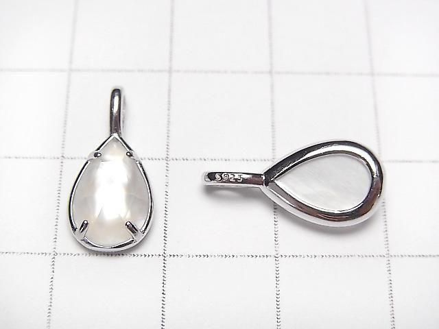 【動画】ホワイトシェル×クリスタルAAA 枠留めペアシェイプカット12×8mm SILVER925製 1個 サムネイル2