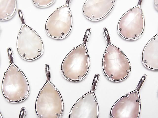 【動画】ピンクシェル×クリスタルAAA 枠留めペアシェイプカット12×8mm SILVER925製 1個の画像