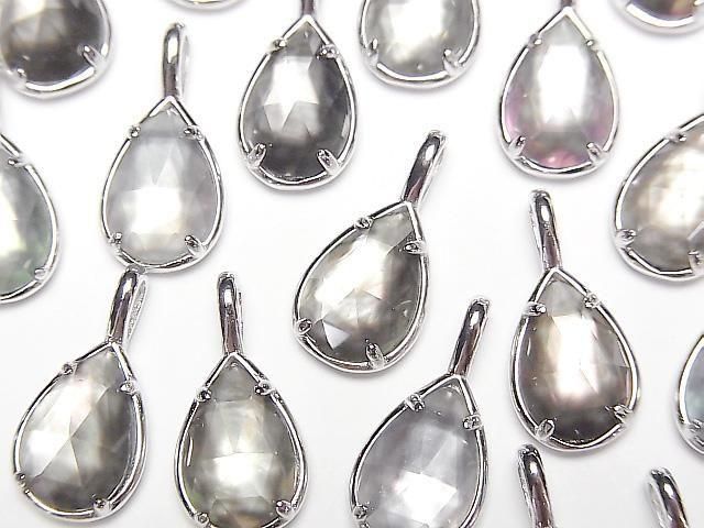 【動画】ブラックシェル×クリスタルAAA 枠留めペアシェイプカット12×8mm SILVER925製 1個の画像