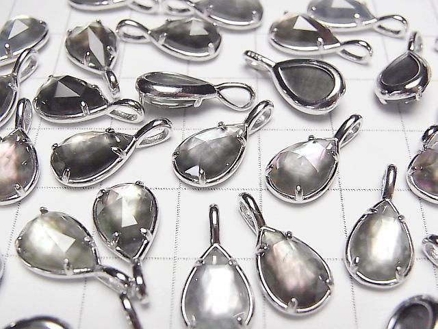 【動画】ブラックシェル×クリスタルAAA 枠留めペアシェイプカット12×8mm SILVER925製 1個 サムネイル3