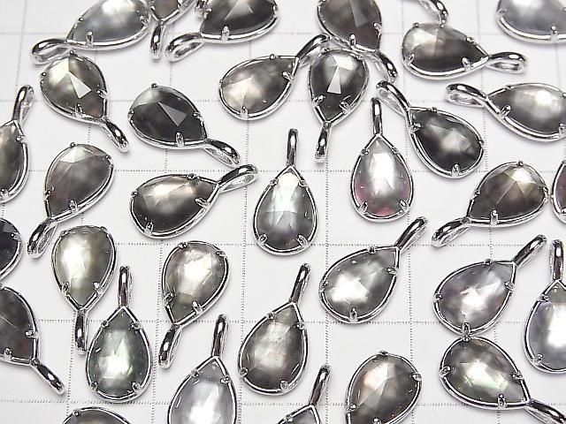 【動画】ブラックシェル×クリスタルAAA 枠留めペアシェイプカット12×8mm SILVER925製 1個 サムネイル4