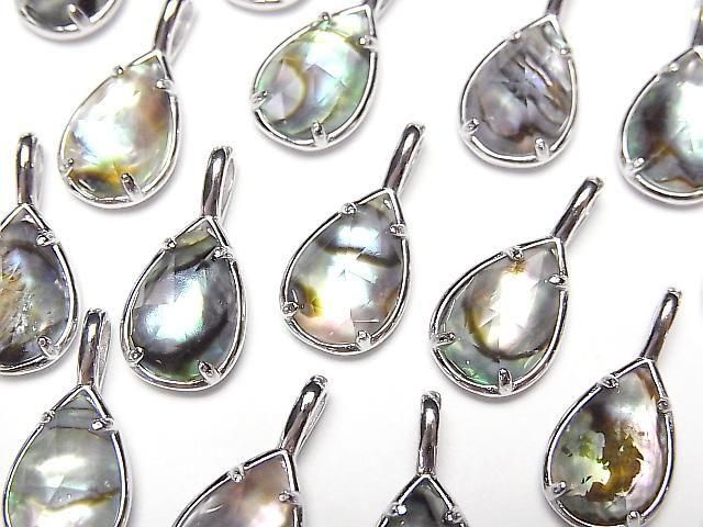 【動画】アバロンシェル×クリスタルAAA 枠留めペアシェイプカット12×8mm SILVER925製 1個の画像