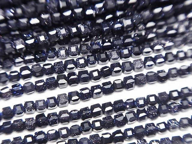 【動画】【素晴らしい輝き】ブルーゴールドストーン キューブカット2×2×2mm 1連(約37cm)の画像