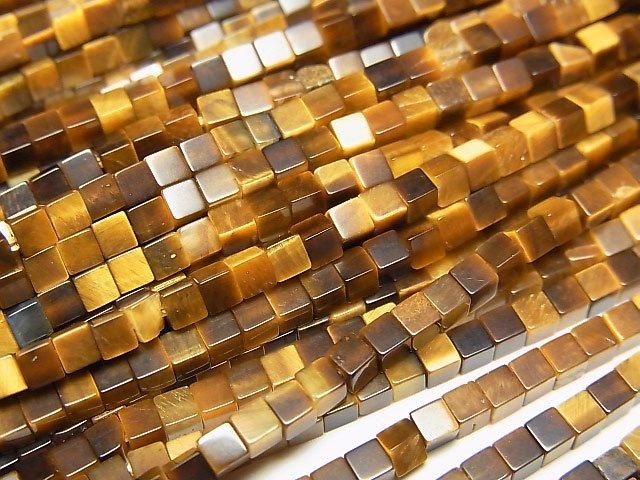 【動画】イエロータイガーアイAA++ 極小キューブ2×2×2mm 1連(約37cm)の画像