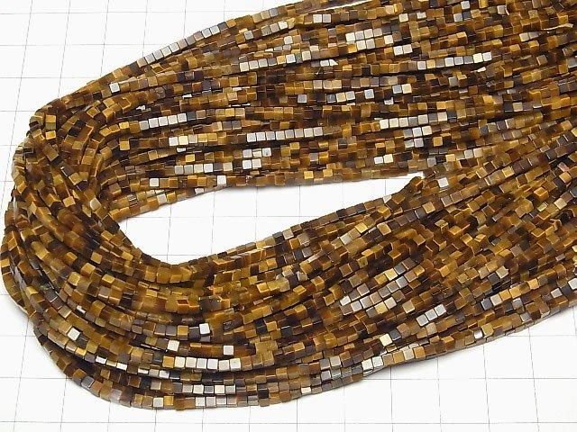 【動画】イエロータイガーアイAA++ 極小キューブ2×2×2mm 1連(約37cm) サムネイル4
