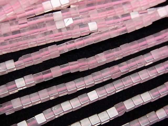 【動画】ローズクォーツAA++ 極小キューブ2×2×2mm 1連(約37cm)の画像