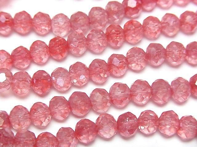 【動画】ガラスビーズ ボタンカット6×6×4.5mm クリア×レッドAB 1連(約38cm)の画像