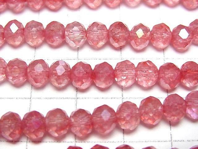 【動画】ガラスビーズ ボタンカット6×6×4.5mm クリア×レッドAB 1連(約38cm) サムネイル2