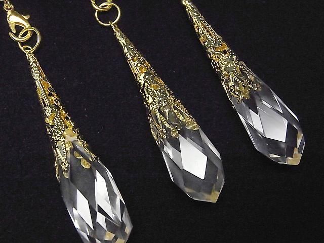 【動画】クリスタルAAA ペンデュラム65×14×14mm チェーン付き ゴールドカラー 1個の画像