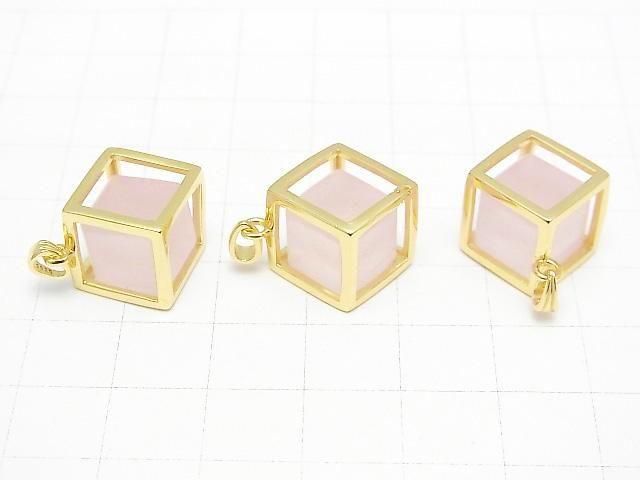 【動画】ローズクォーツAAA- ダイス型ペンダントトップ20×20mm 18KGP製 1個 サムネイル2