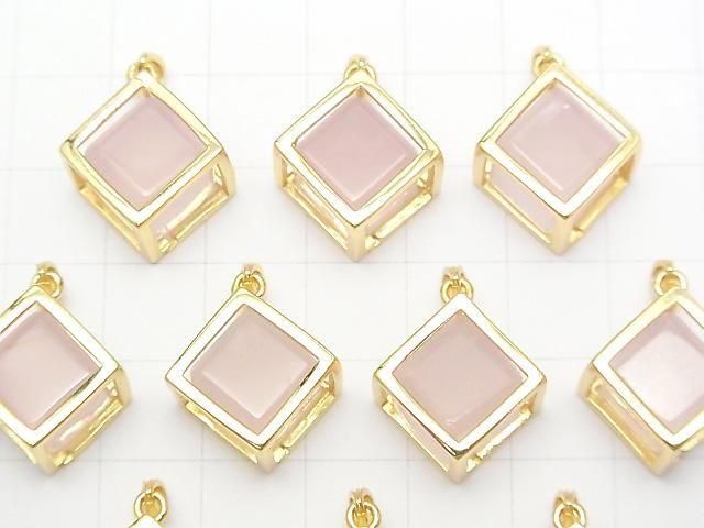 【動画】ローズクォーツAAA- ダイス型ペンダントトップ20×20mm 18KGP製 1個 サムネイル3