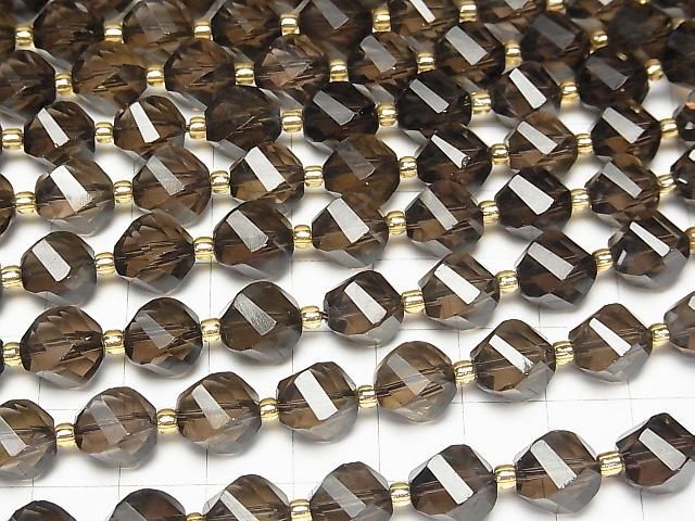 【動画】【素晴らしい輝き】スモーキークォーツAAA ツイスト×多面カット10×8×8mm 半連/1連(約36cm) サムネイル3