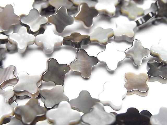 【動画】高品質ブラックシェル(黒蝶貝)AAA フラワーモチーフ8×8mm 半連/1連(約36cm)の画像