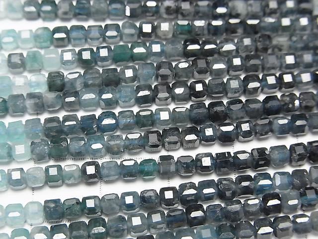 【動画】【素晴らしい輝き】インディゴライトトルマリンAA+ キューブカット3×3×3mm 半連/1連(約37cm) サムネイル2