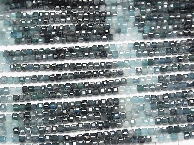 【動画】【素晴らしい輝き】インディゴライトトルマリンAA+ キューブカット3×3×3mm 半連/1連(約37cm) サムネイル3