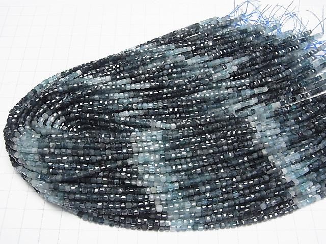 【動画】【素晴らしい輝き】インディゴライトトルマリンAA+ キューブカット3×3×3mm 半連/1連(約37cm) サムネイル4