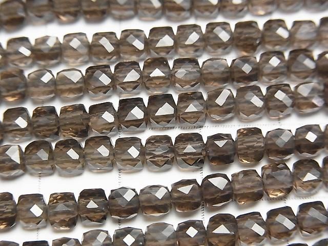 【動画】【素晴らしい輝き】スモーキークォーツAAA キューブカット4×4×4mm 1連(約37cm) サムネイル2