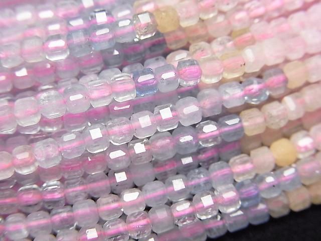 【動画】【素晴らしい輝き】ベリルミックス(マルチカラーアクアマリン)AA++ キューブカット2×2×2mm 1連(約37cm)の画像