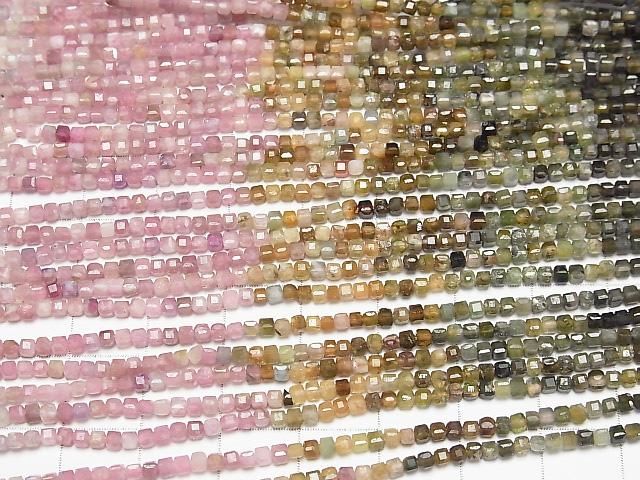 【動画】【素晴らしい輝き】マルチカラートルマリンAA+ 極小キューブカット2×2×2mm 1連(約37cm) サムネイル3
