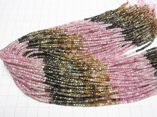 【動画】【素晴らしい輝き】マルチカラートルマリンAA+ 極小キューブカット2×2×2mm 1連(約37cm) サムネイル4