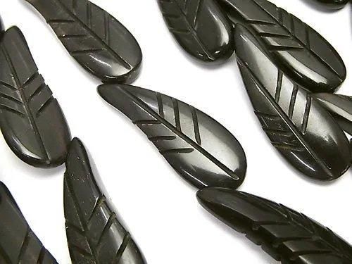 バッファローホーン リーフ(葉っぱ)33×12×5mm ブラック 半連/1連(約36cm)の画像