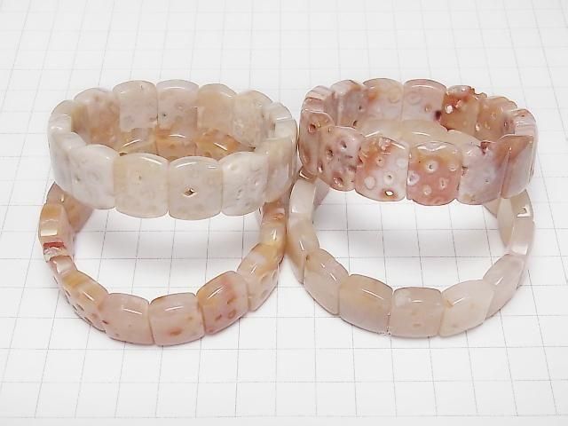 【動画】ピンクコーラルアゲート(化石珊瑚) 2つ穴オーバル17×14mm 1連(バングルブレス) サムネイル4