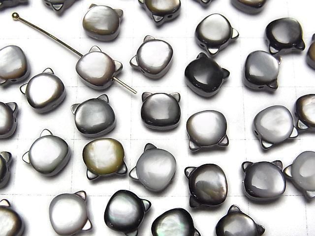 【動画】ブラックシェル(黒蝶貝)AAA 猫モチーフ7×6.5mm 【横穴】 1個 サムネイル3