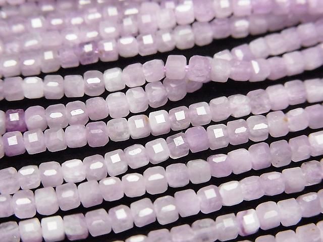 【動画】【素晴らしい輝き】クンツァイトAA++ キューブカット2.5×2.5×2.5mm 1連(約37cm)の画像