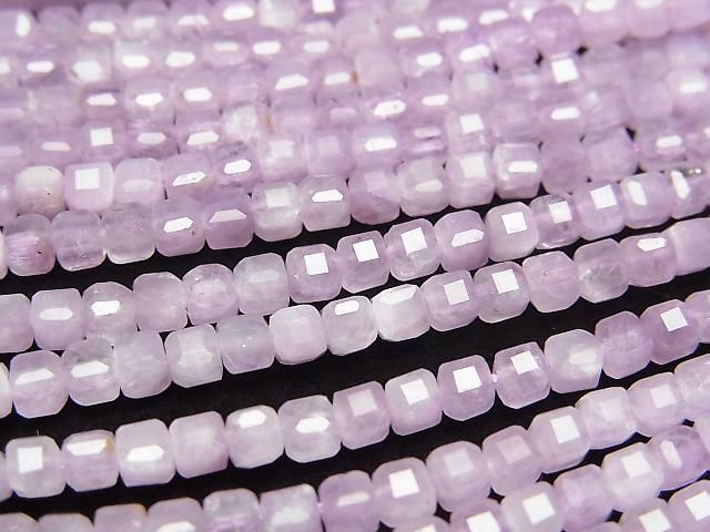 【動画】【素晴らしい輝き】クンツァイトAA++ キューブカット3×3×3mm 半連/1連(約37cm)の画像