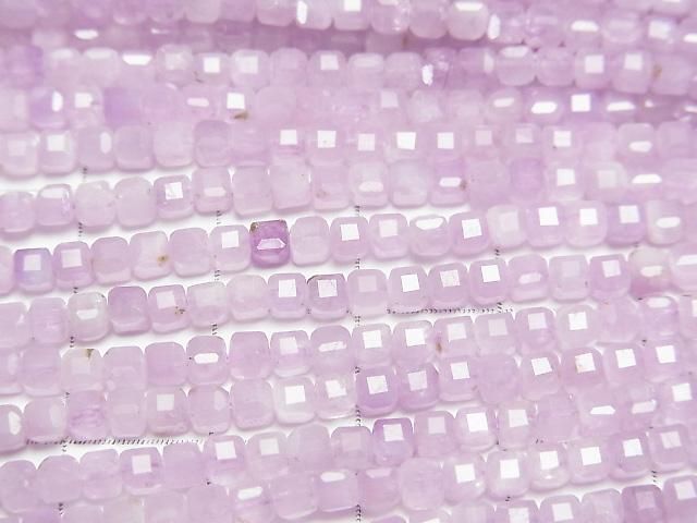 【動画】【素晴らしい輝き】クンツァイトAA++ キューブカット3×3×3mm 半連/1連(約37cm) サムネイル2