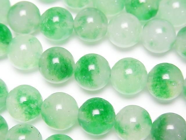 【動画】クリア×グリーンジェード ラウンド10mm 1連(約35cm)の画像