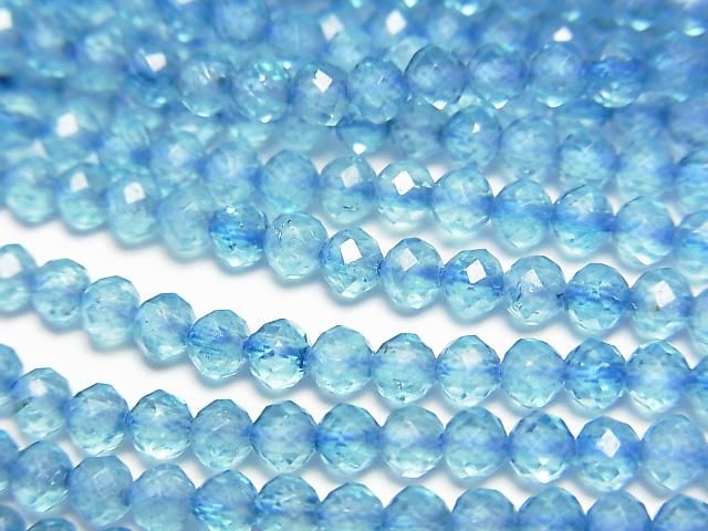 【動画】【素晴らしい輝き】ブルーカラートパーズAA+ ラウンド~セミラウンドカット3.5mm 1連(約37cm)の画像
