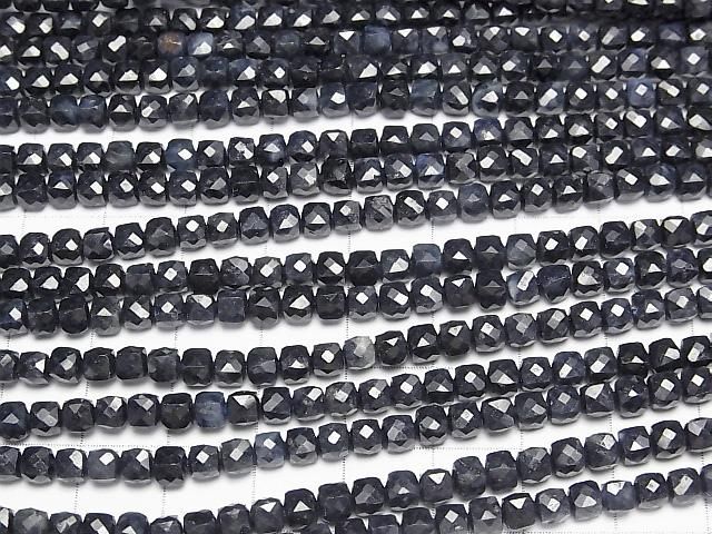 【動画】【素晴らしい輝き】ブラックサファイアAA++ キューブカット4×4×4mm 半連/1連(約37cm) サムネイル3