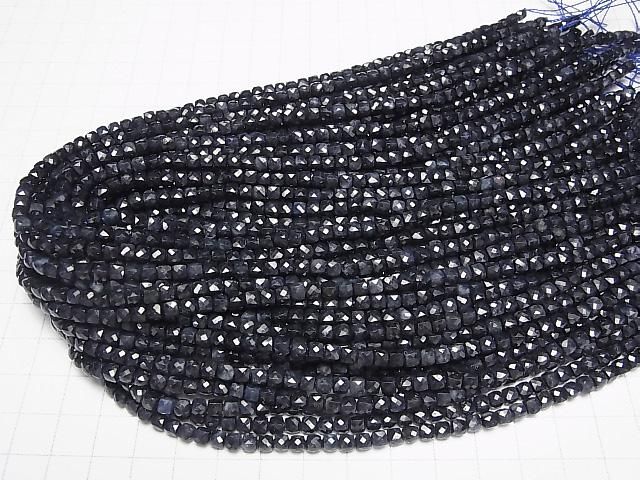 【動画】【素晴らしい輝き】ブラックサファイアAA++ キューブカット4×4×4mm 半連/1連(約37cm) サムネイル4