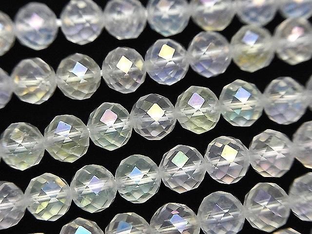 【動画】【素晴らしい輝き】アクアクリスタル 64面ラウンドカット6mm 半連/1連(約36cm)の画像