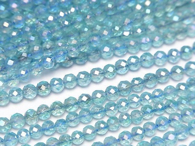 【動画】【素晴らしい輝き】ライトブルーフラッシュクリスタル ラウンドカット3mm 1連(約34cm)の画像