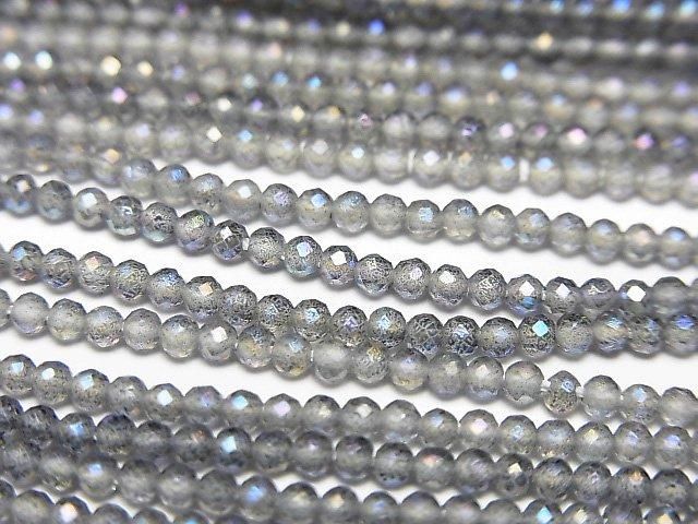 【動画】【素晴らしい輝き】グレーフラッシュクリスタル 極小ラウンドカット2mm 1連(約35cm)の画像