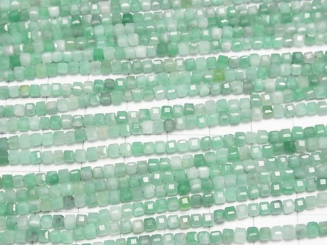 【動画】【素晴らしい輝き】ブラジル産エメラルドAA++ キューブカット2.5×2.5×2.5mm 半連/1連(約37cm) サムネイル3