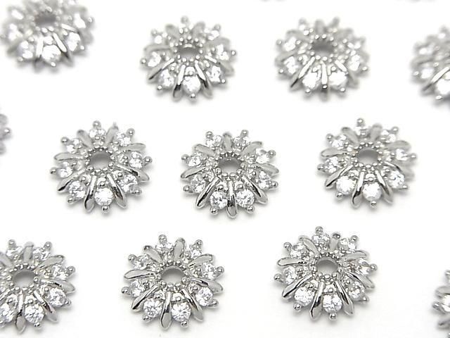 メタルパーツ ビーズキャップ11.5×11.5×3.5mm シルバーカラー(CZ付) 4個の画像
