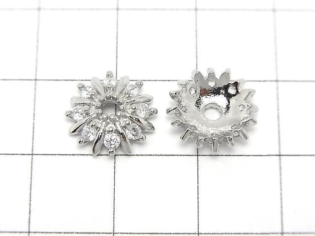メタルパーツ ビーズキャップ11.5×11.5×3.5mm シルバーカラー(CZ付) 4個 サムネイル2