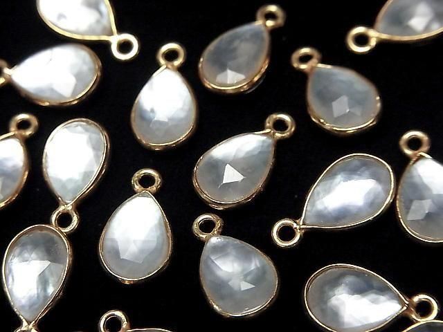 【動画】ホワイトシェル×クリスタルAAA 枠留めペアシェイプカット10×7mm 18KGP製 2個の画像