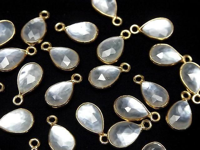 【動画】ホワイトシェル×クリスタルAAA 枠留めペアシェイプカット10×7mm 18KGP製 2個 サムネイル4