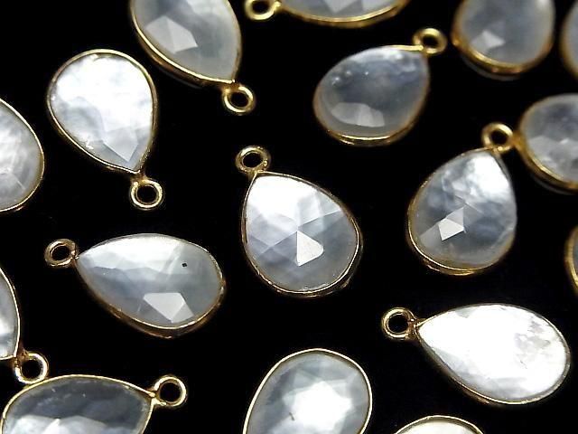 【動画】ホワイトシェル×クリスタルAAA 枠留めペアシェイプカット13×9mm 18KGP製 2個の画像