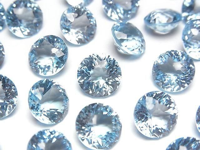 【動画】宝石質スカイブルートパーズAAA ルース ラウンド ファンシーカット10×10mm 1粒の画像