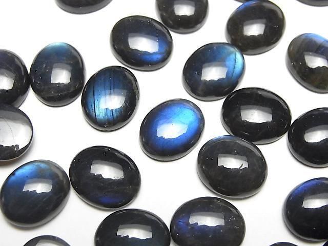 【動画】宝石質ブラックラブラドライトAAA- オーバル カボション12×10mm 2個の画像
