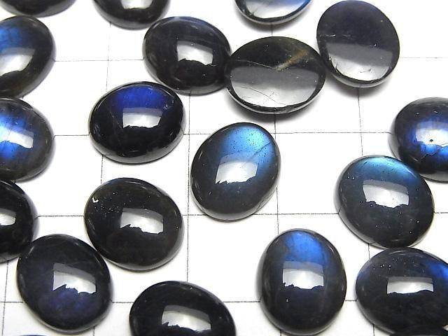 【動画】宝石質ブラックラブラドライトAAA- オーバル カボション12×10mm 2個 サムネイル2