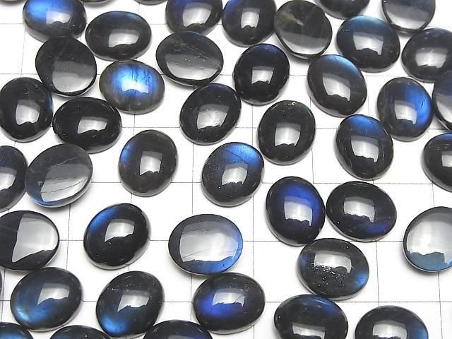 【動画】宝石質ブラックラブラドライトAAA- オーバル カボション12×10mm 2個 サムネイル4