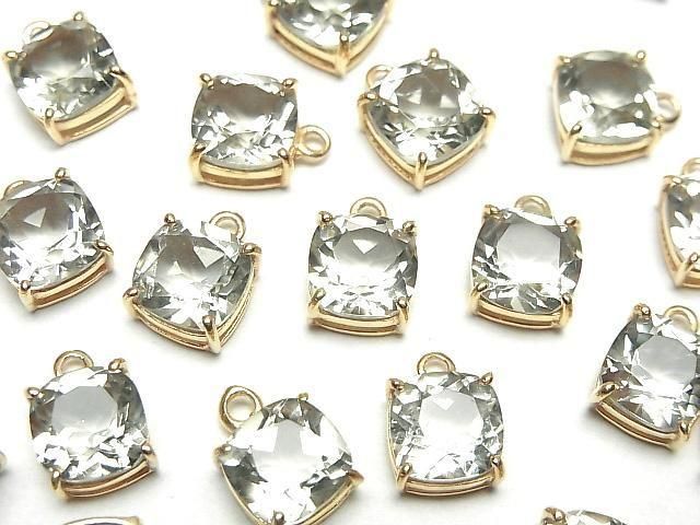 【動画】宝石質グリーンアメジストAAA 枠留めスクエアファセットカット8×8mm 18KGP製 1個の画像