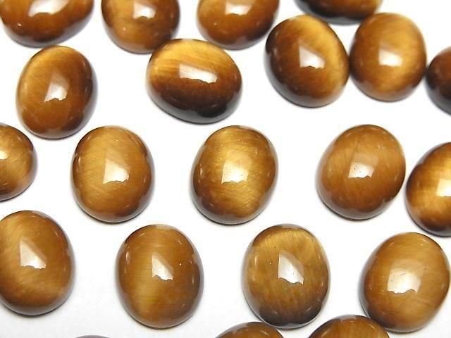 【動画】イエロータイガーアイAA++ オーバル カボション12×10mm ハニーカラー 2個の画像